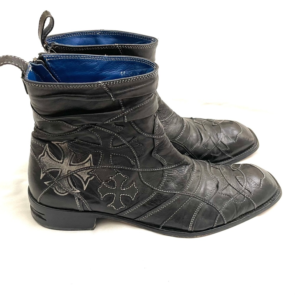 Mark Nason Rock Lives Boots 11 Black Cross Embroidered Zip Chrome Hearts Style